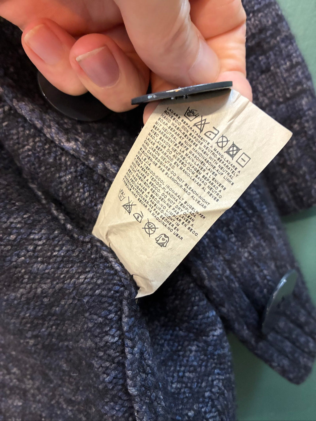 C.P. Company black and grey knitted cardigan, wool-silk blend, button front, vintage style.
