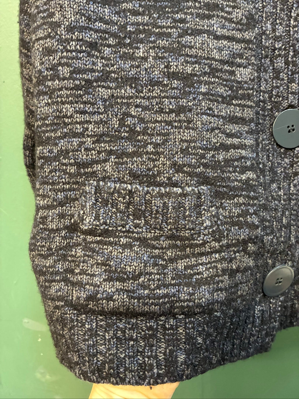 C.P. Company black and grey knitted cardigan, wool-silk blend, button front, vintage style.