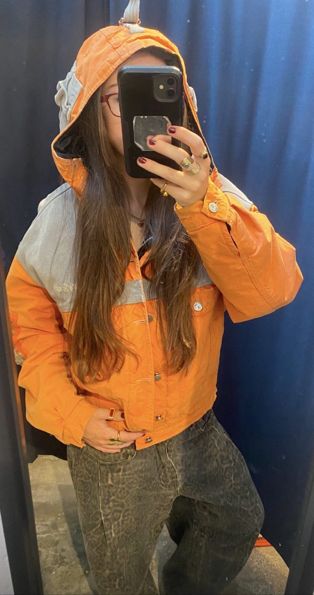 Diesel orange and grey hooded jacket with insulated design and vintage 90s style.