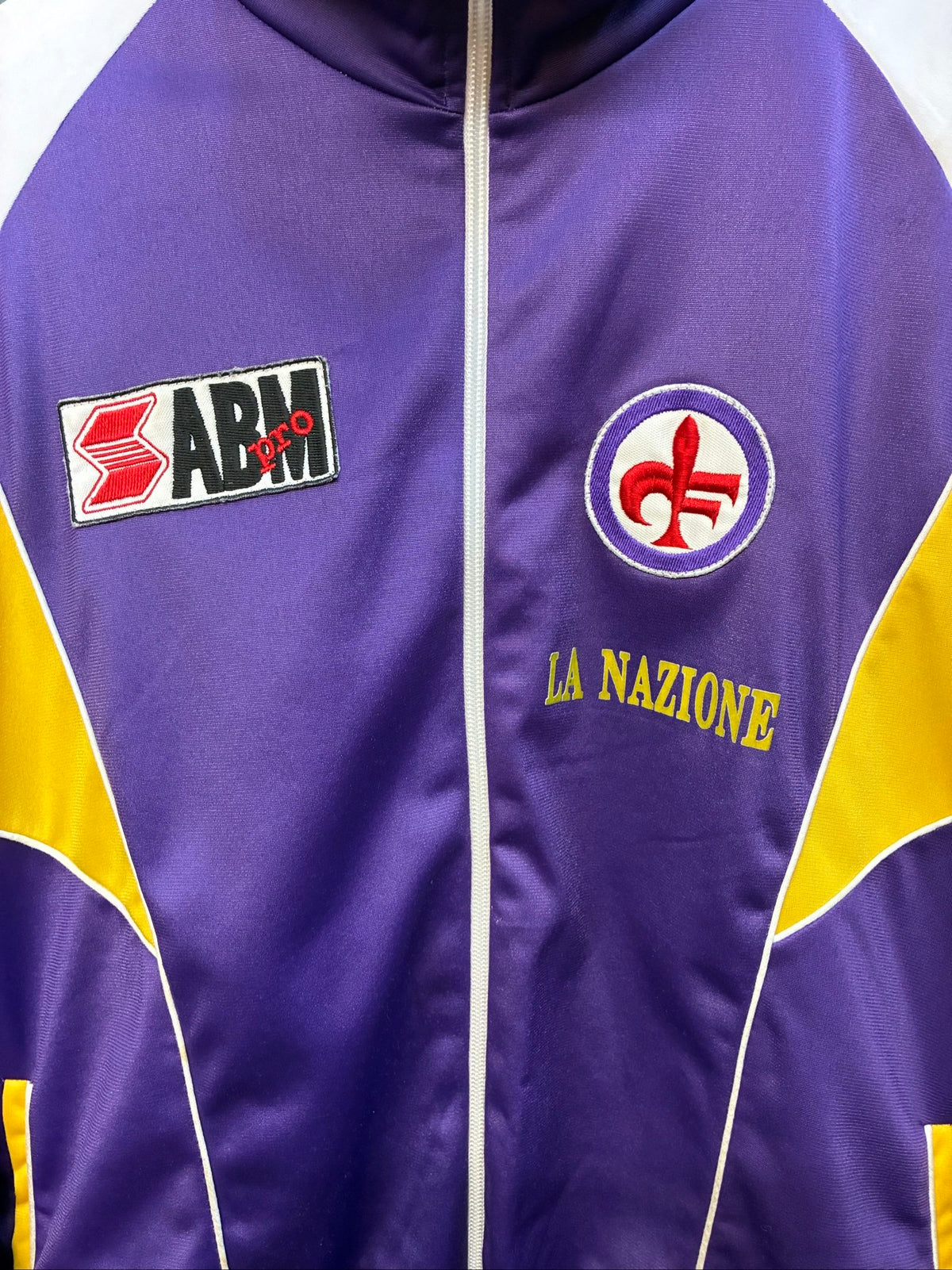 Fiorentina vintage track jacket purple white yellow 1989 logo and warm-up design.