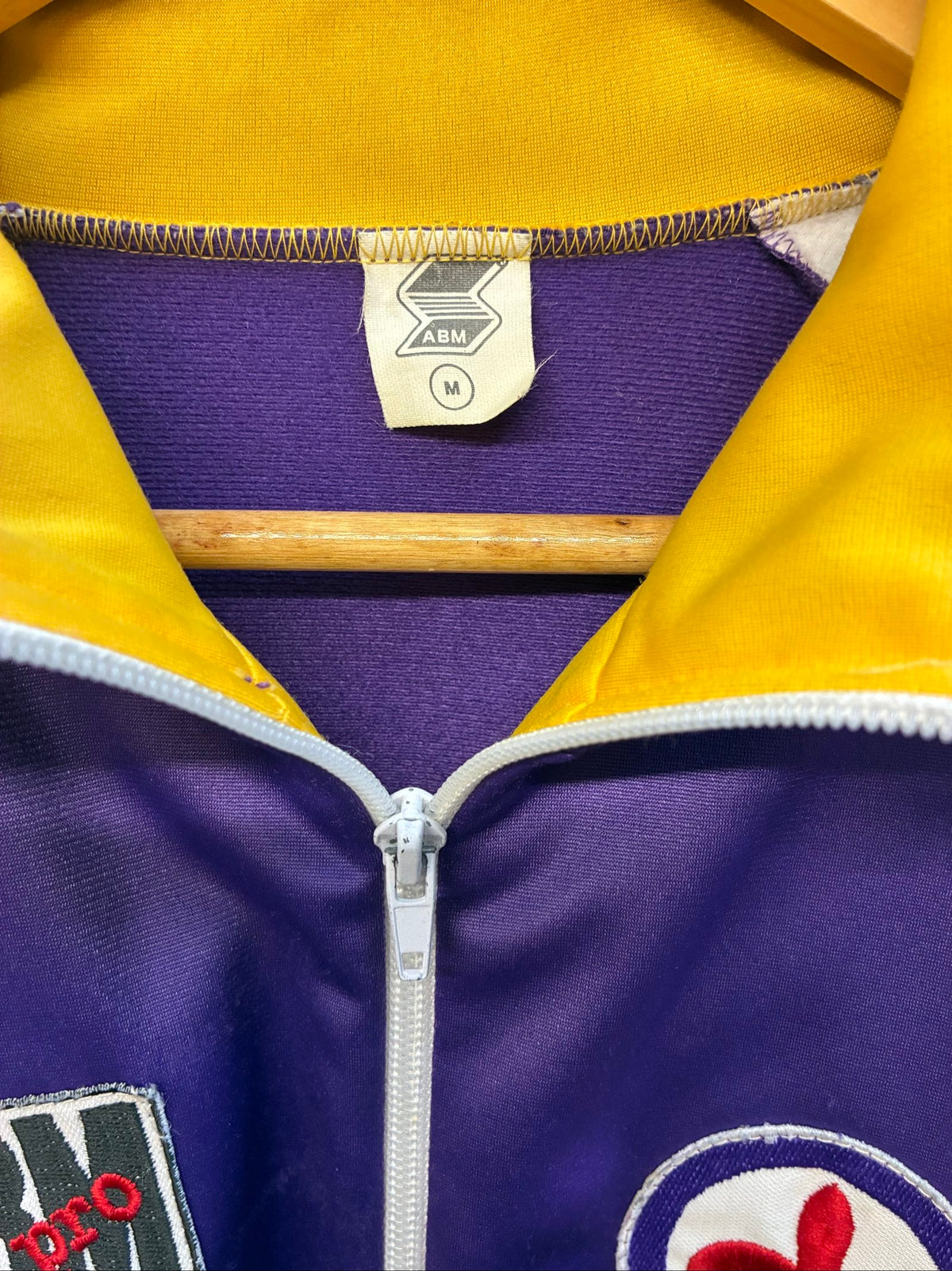 Fiorentina vintage track jacket purple white yellow 1989 logo and warm-up design.