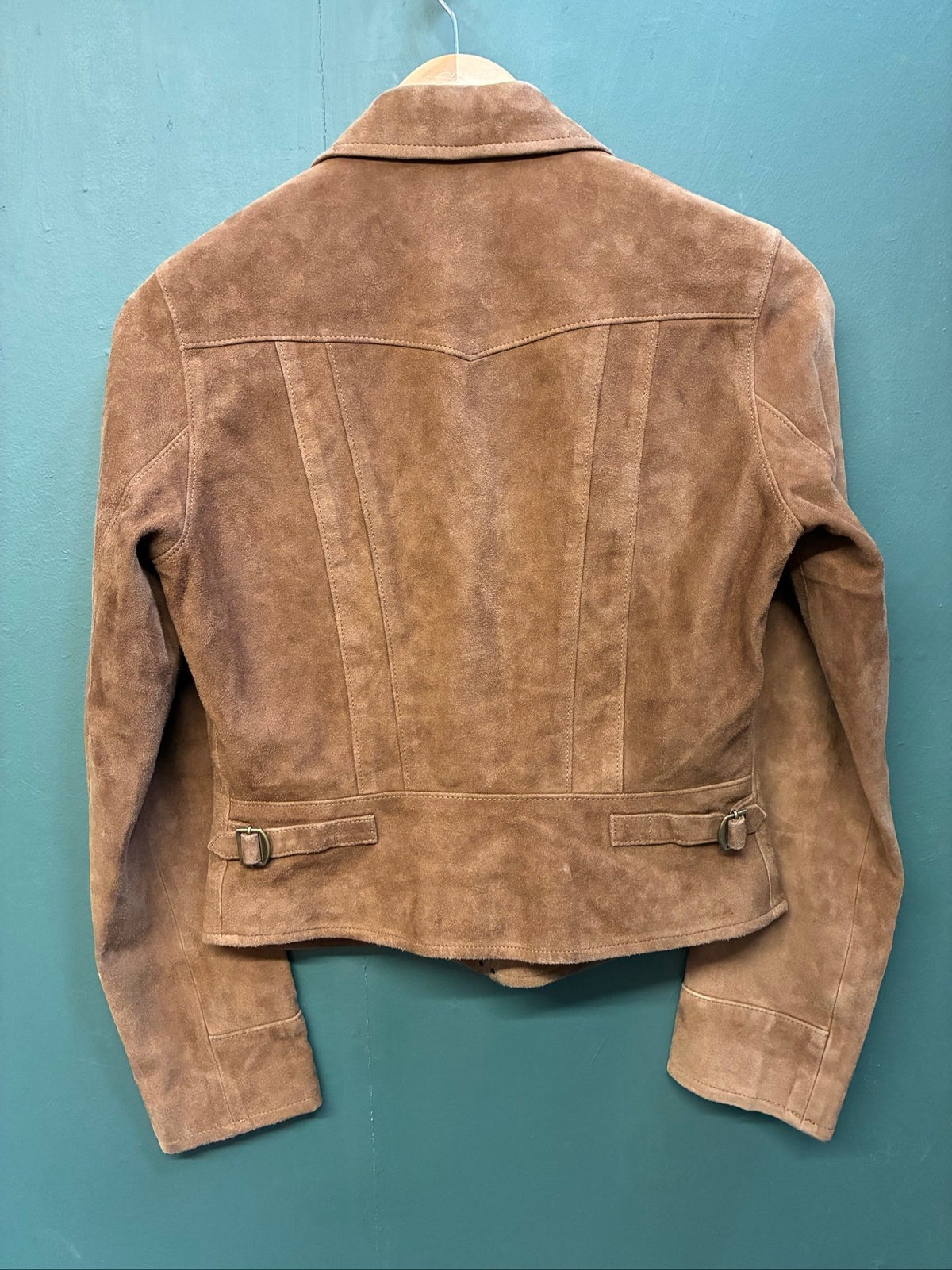 Ralph Lauren brown suede cropped jacket with zip closure, excellent condition, size 6.