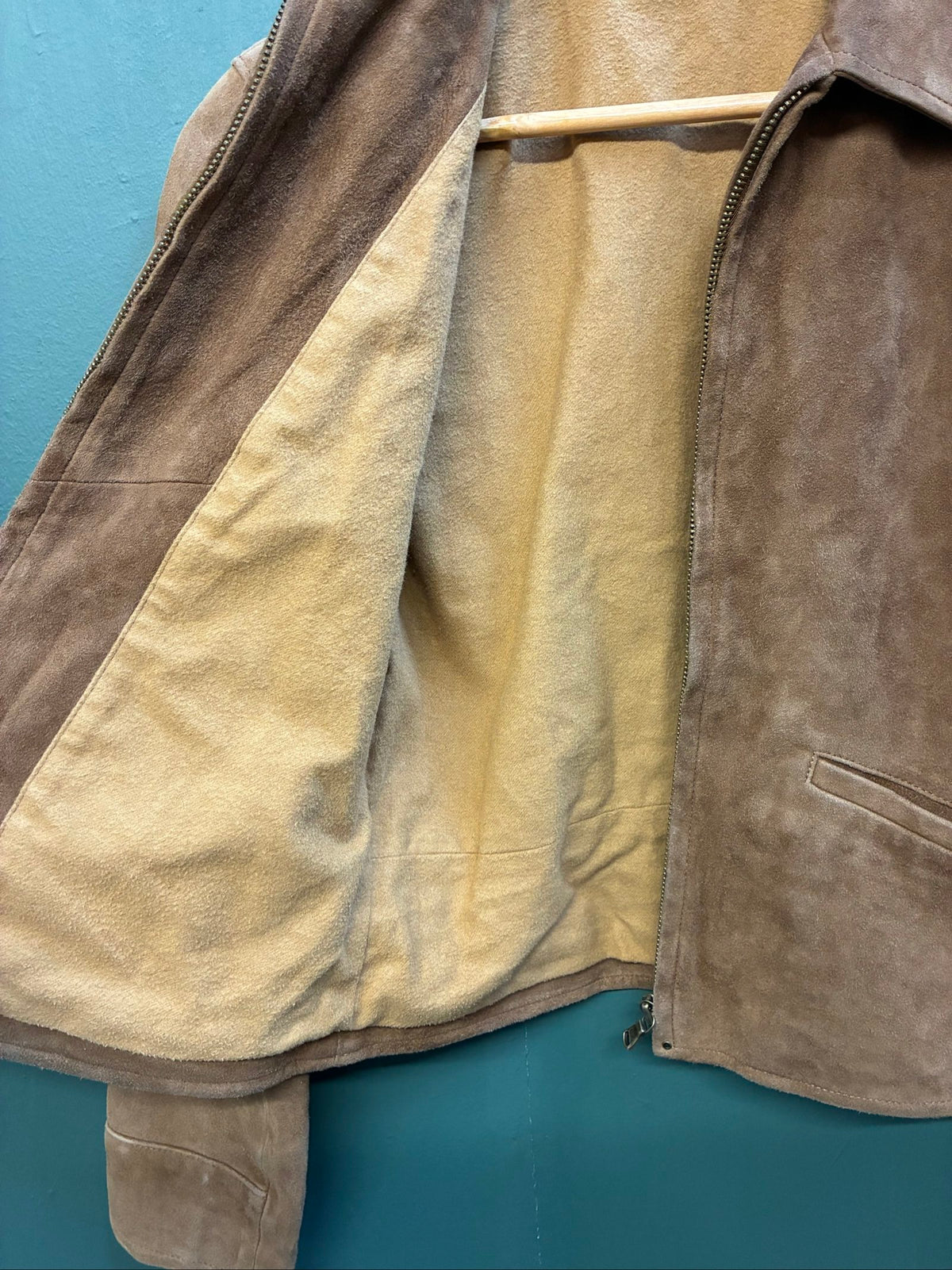Ralph Lauren brown suede cropped jacket with zip closure, excellent condition, size 6.