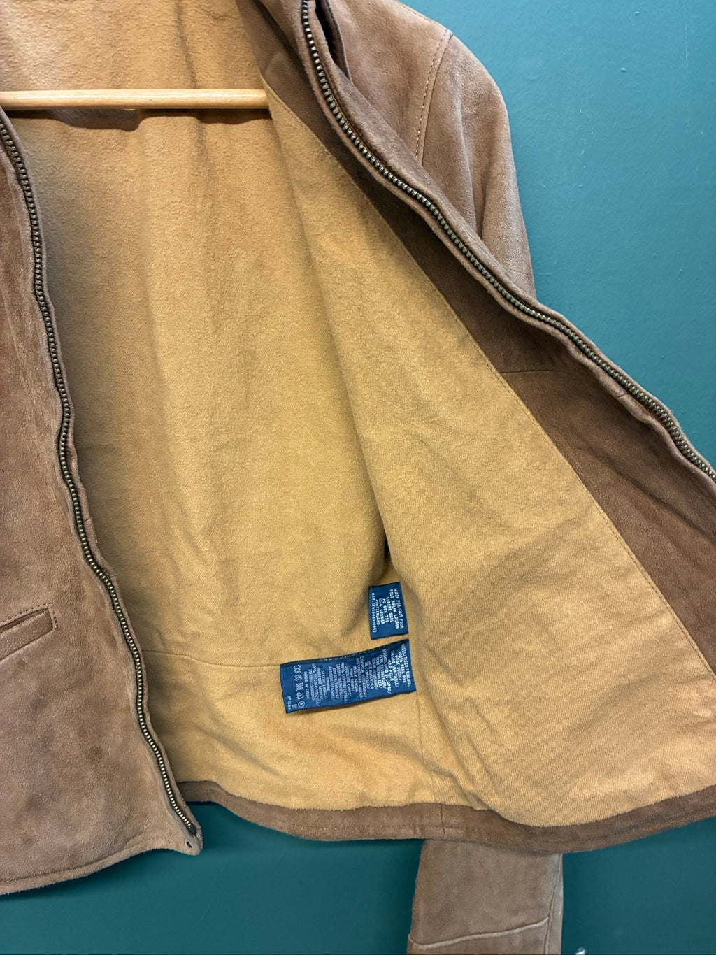 Ralph Lauren brown suede cropped jacket with zip closure, excellent condition, size 6.