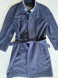 Burberry navy coat wool alpaca blend with checked lining and original belt.