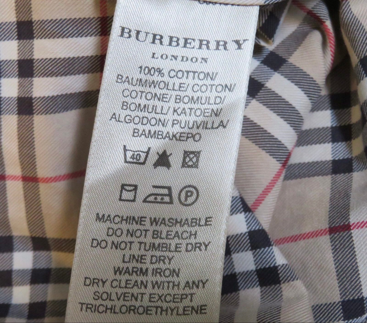 Burberry beige check shirt with black and red pattern, classic fit, y2k style.