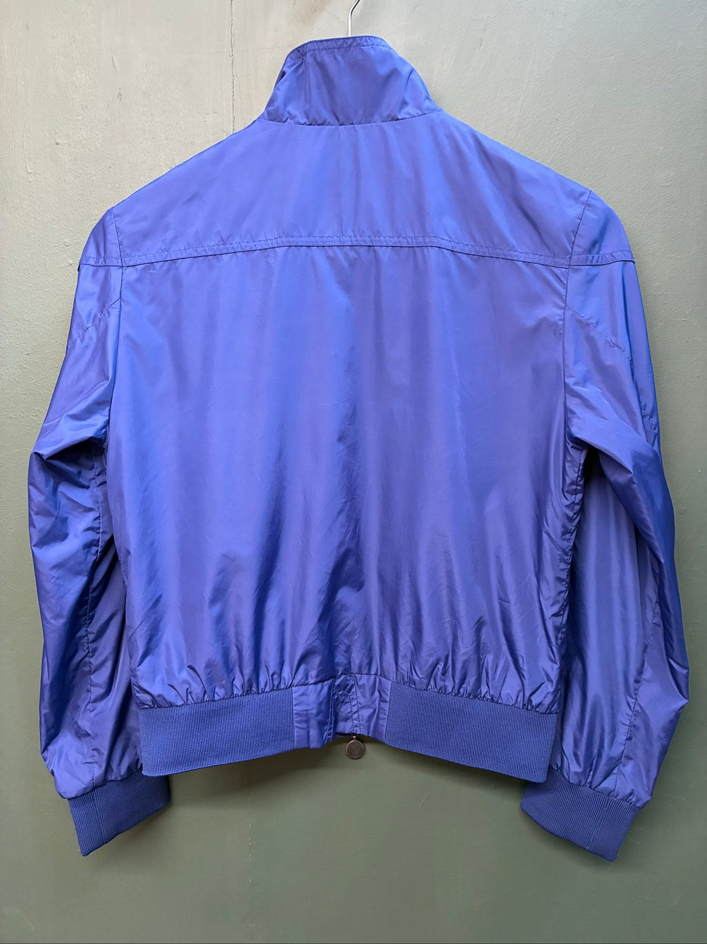 Moncler blue lightweight bomber jacket with logo, good condition, light surface marks.