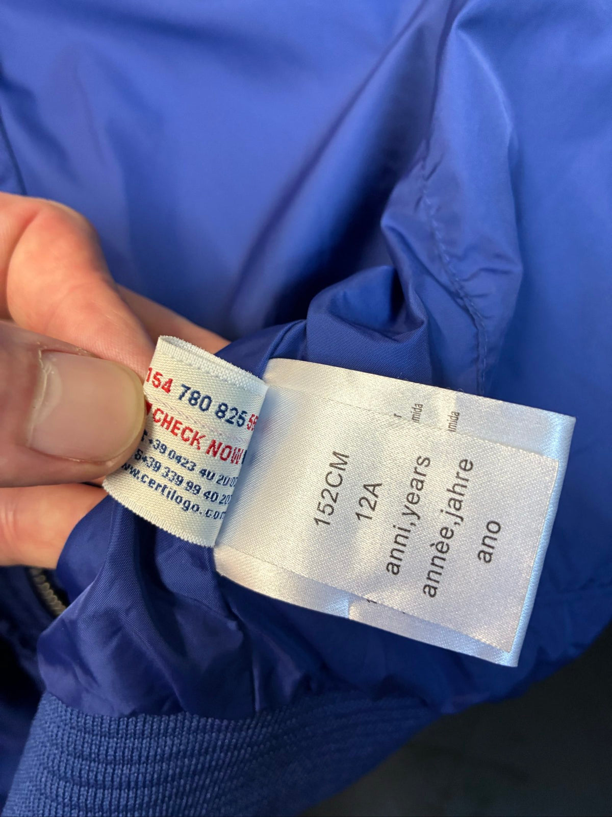 Moncler blue lightweight bomber jacket with logo, good condition, light surface marks.