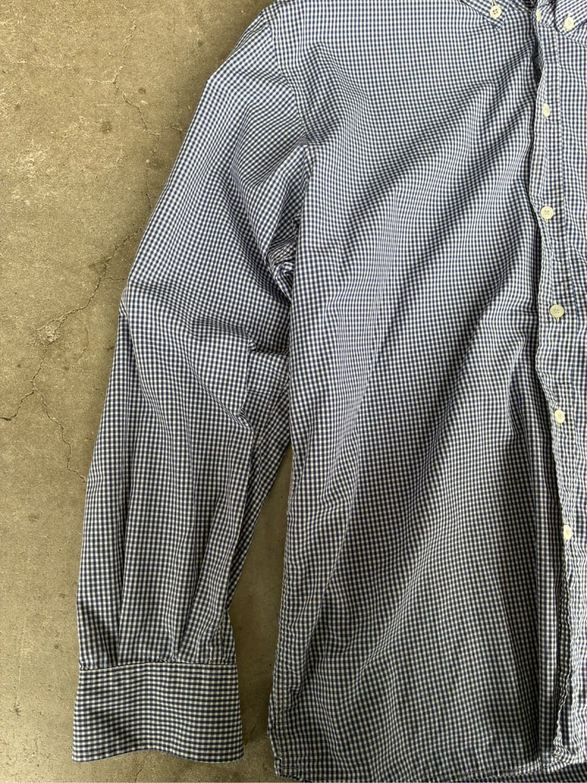 Iceberg dark blue and white checkered shirt with embroidered pocket and 90s sports design.