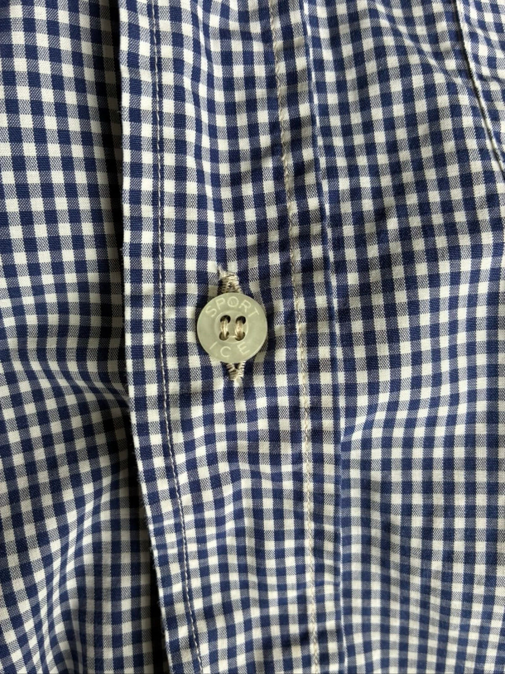 Iceberg dark blue and white checkered shirt with embroidered pocket and 90s sports design.