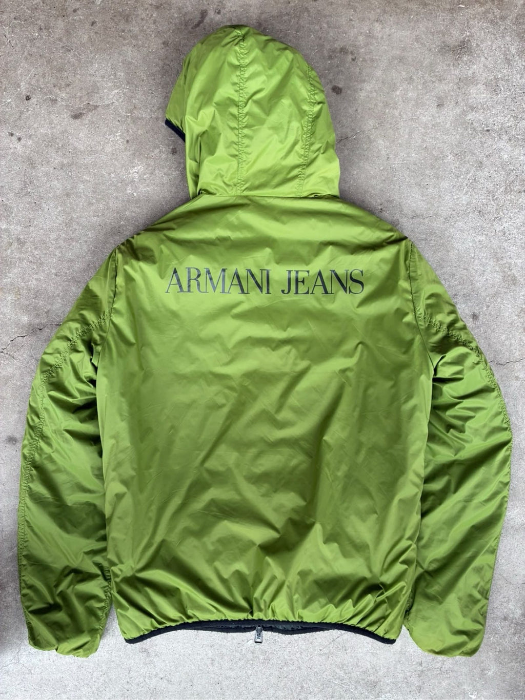 Armani Jeans reversible puffer jacket green and black, medium, Y2K style, good condition.