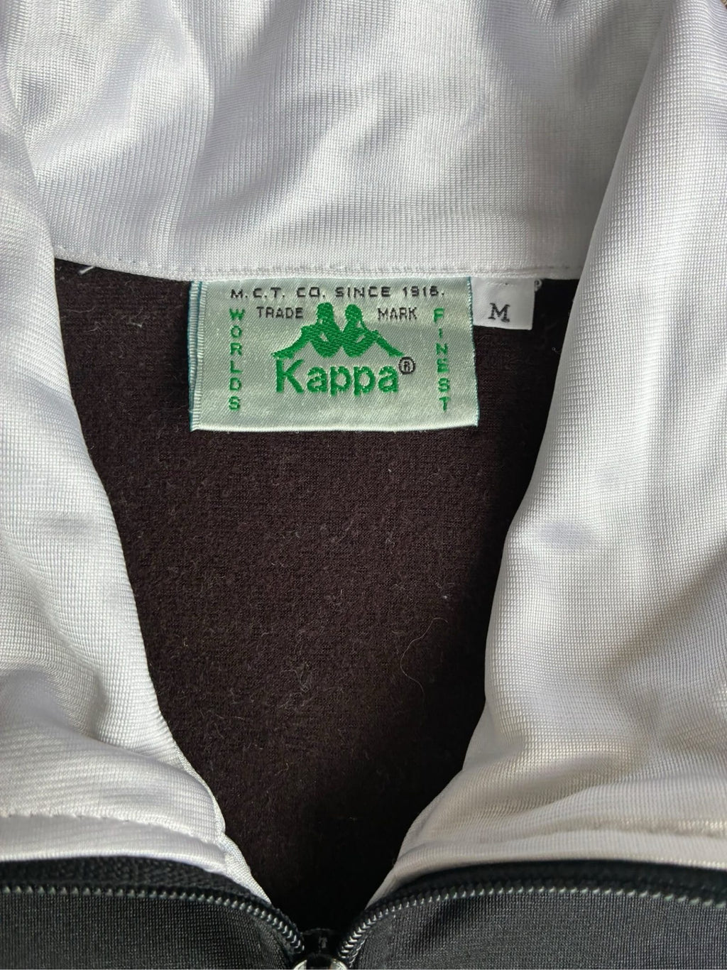 Kappa vintage Juventus track jacket black green white with logo and 90s design.