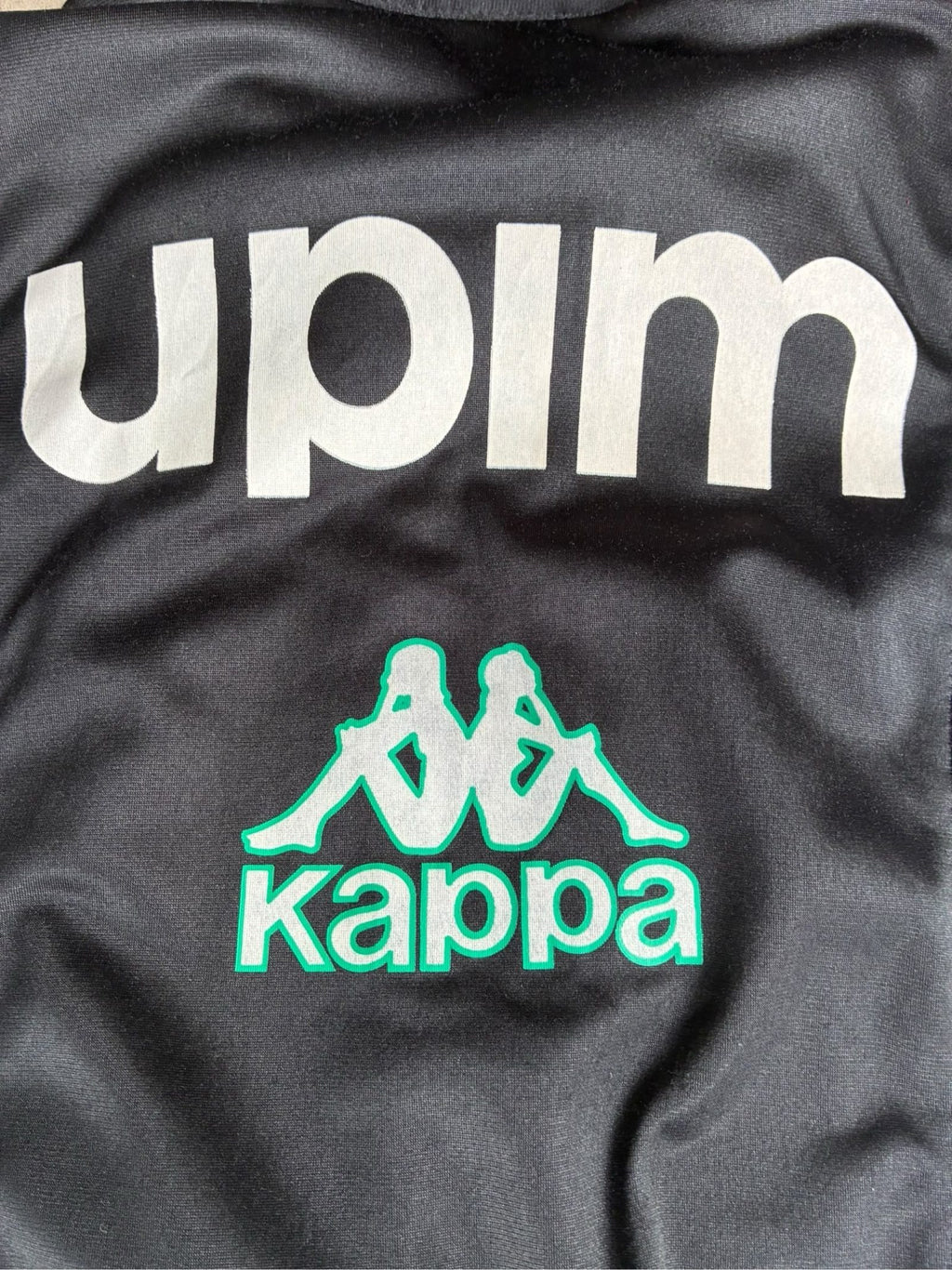 Kappa vintage Juventus track jacket black green white with logo and 90s design.