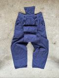 Benetton navy cotton workwear trousers with multiple button fastening and faded fabric.