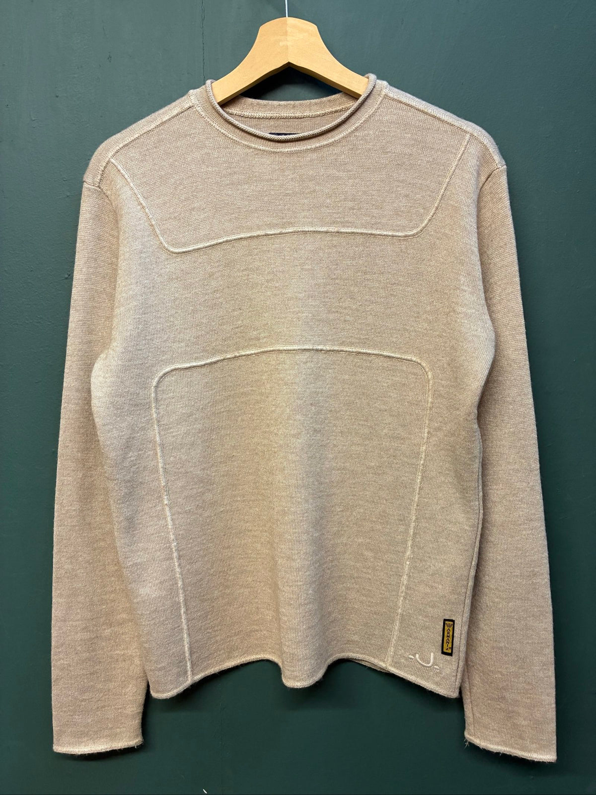 Armani Jeans beige knit jumper, ribbed texture, late 90s style, very good condition.