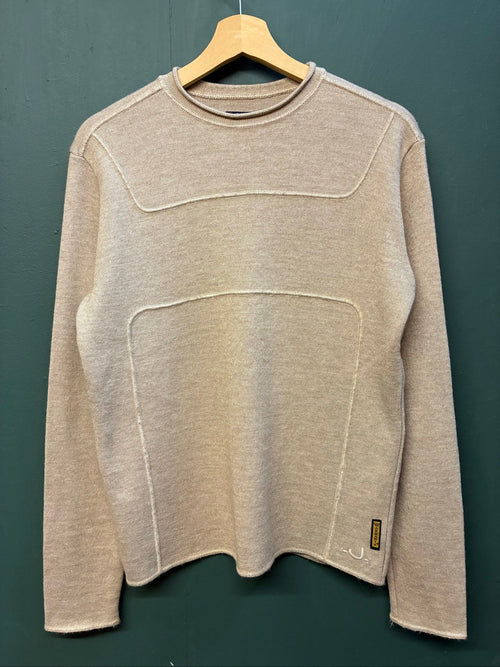 Armani Jeans beige knit jumper, ribbed texture, late 90s style, very good condition.
