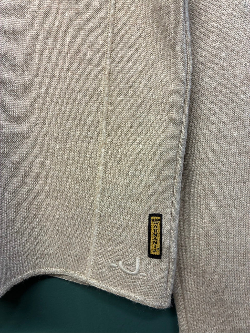 Armani Jeans beige knit jumper, ribbed texture, late 90s style, very good condition.