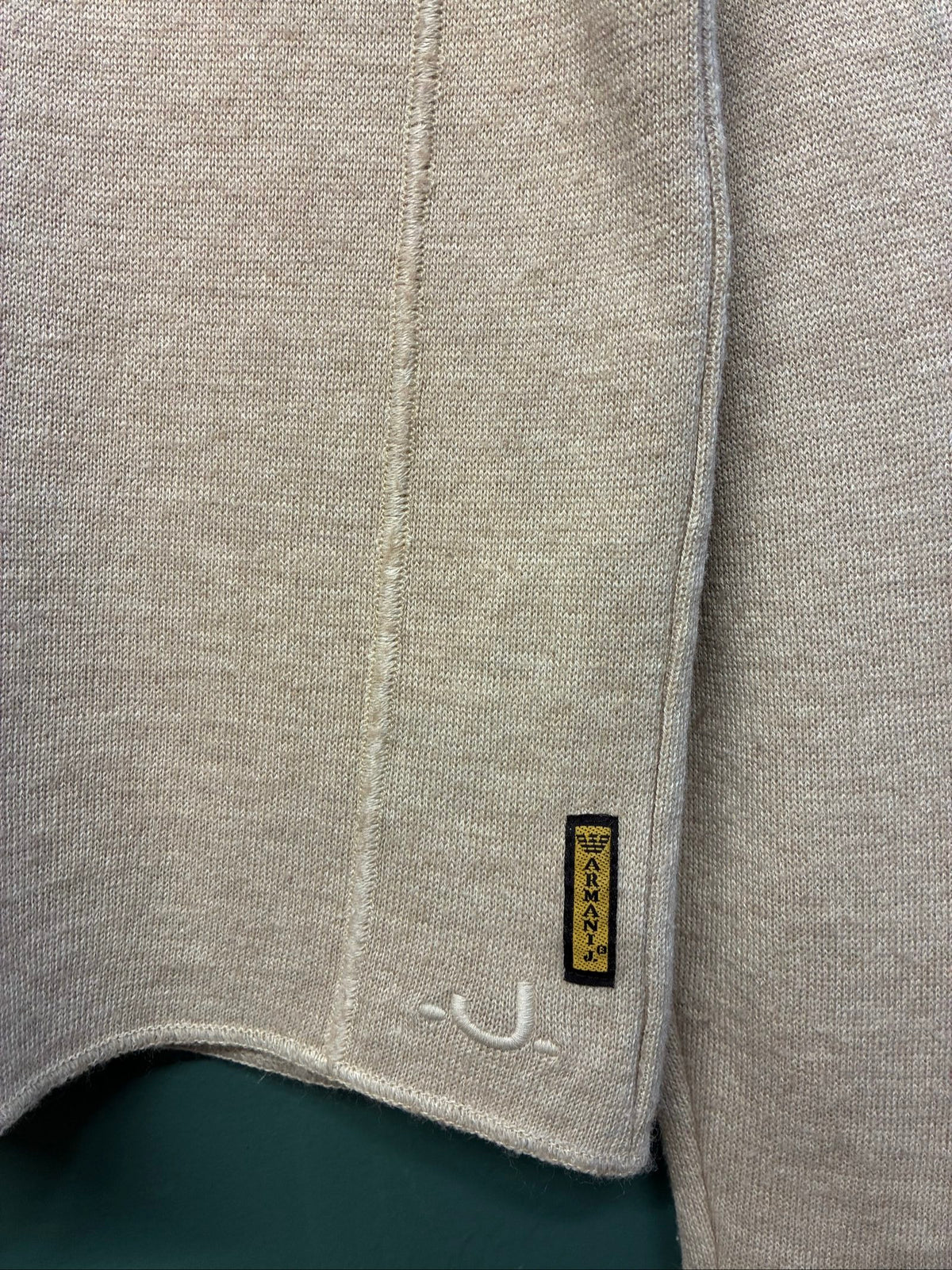 Armani Jeans beige knit jumper, ribbed texture, late 90s style, very good condition.