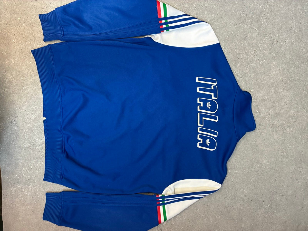 Adidas Originals vintage track jacket white and blue, full zip, detailed zip pullers.